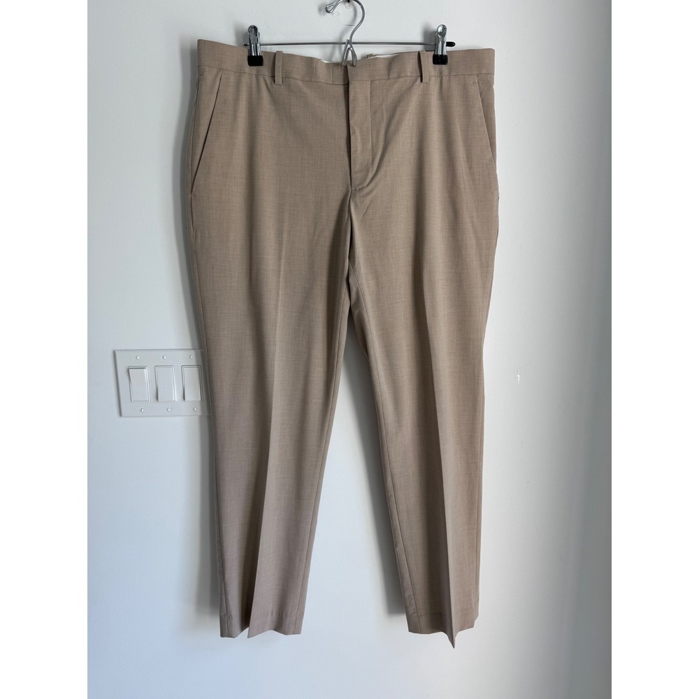 Perry Ellis Mens Slim Fit Stretch Dress Pants Tan Khaki 36x30 Wrinkle Resistant